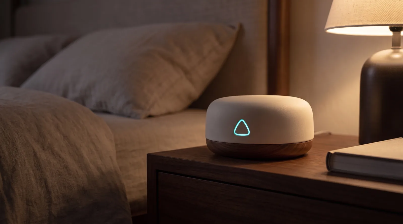 The ALYT hub on a nightstand at night