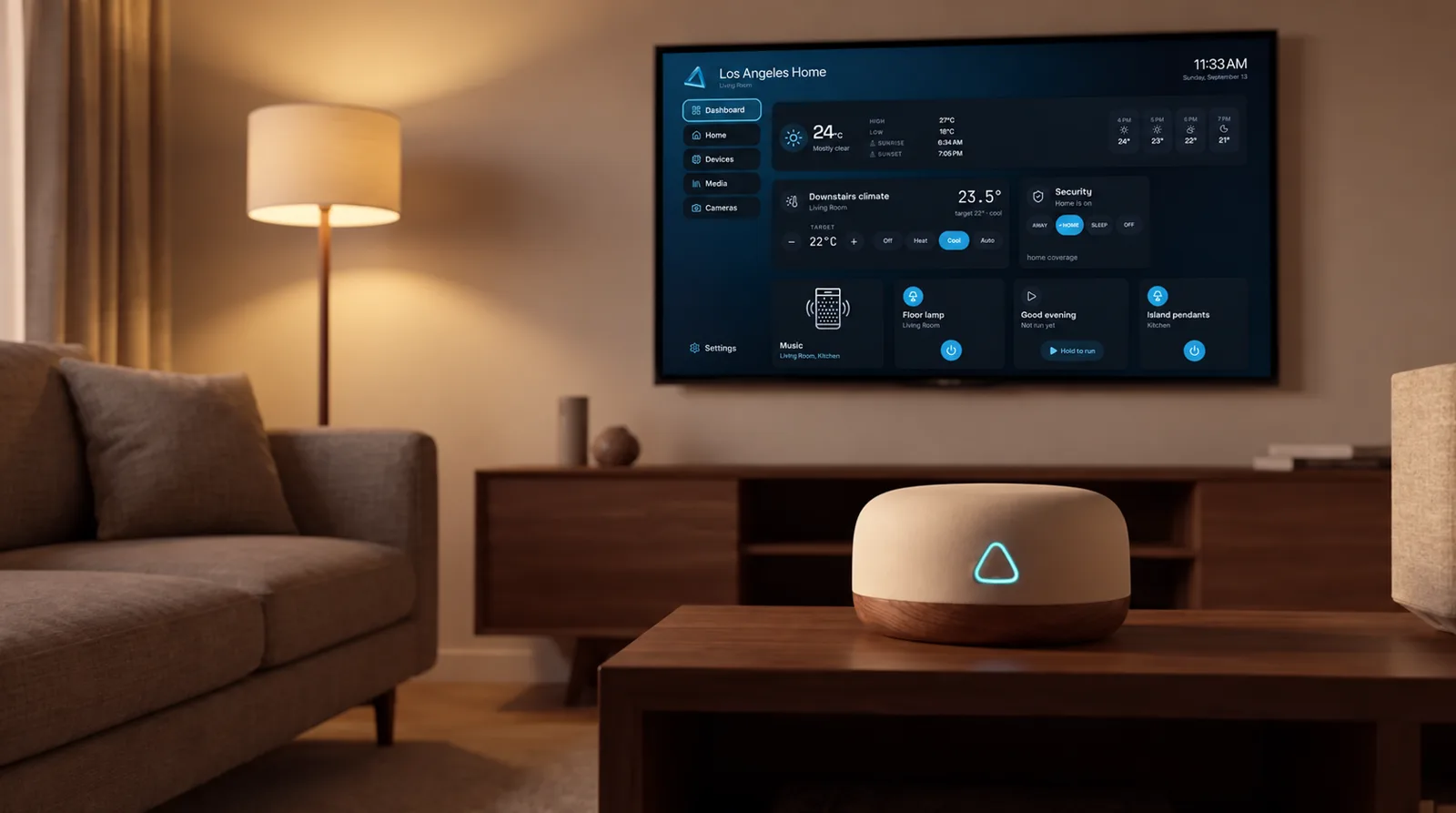 The ALYT dashboard on a living room television